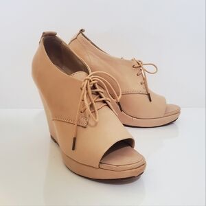 RAG & BONE - Tan Nude Leather Oxford Style Peep Toe Wedges